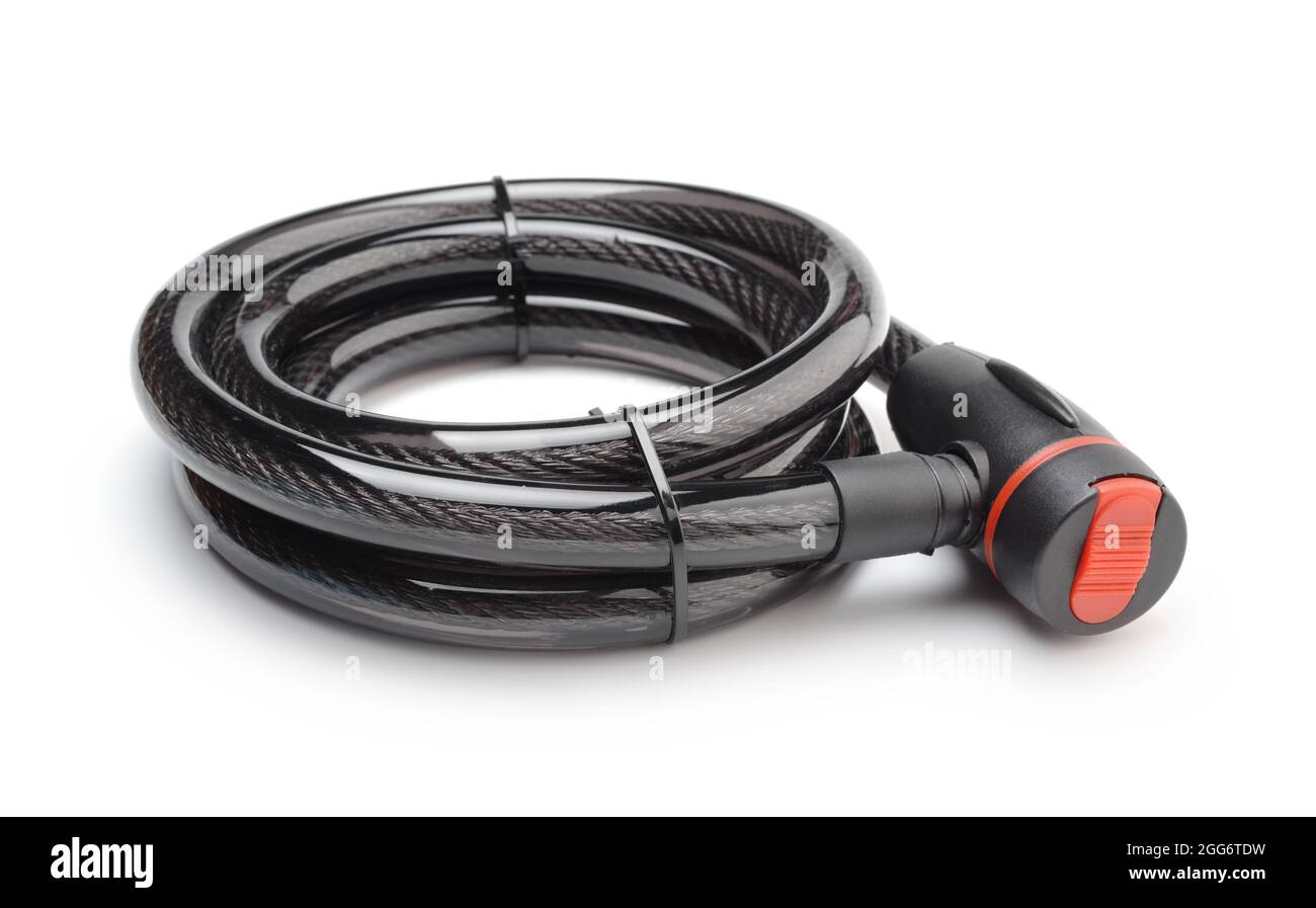 Black bike lock isolated on white. Stock Photo