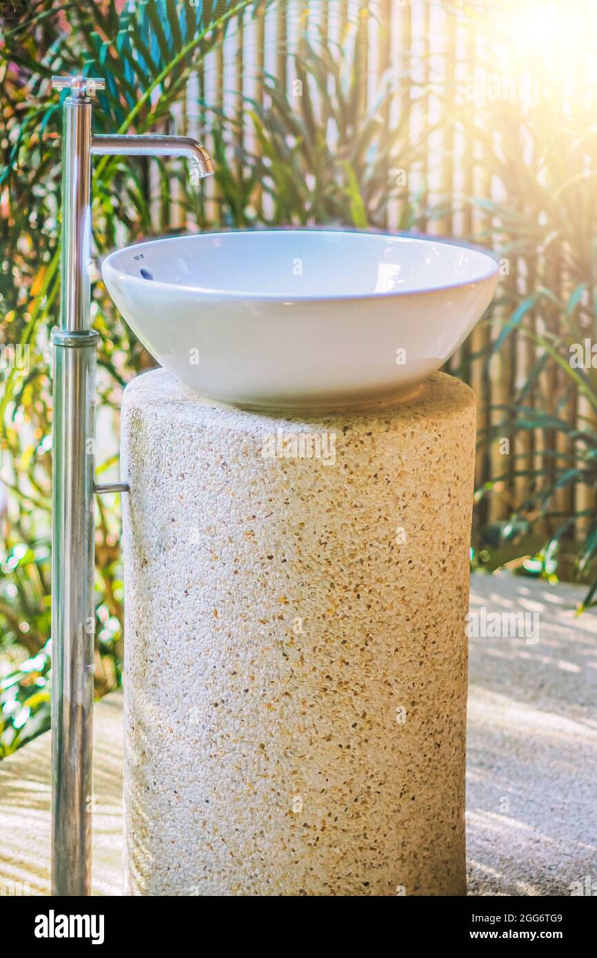 ceramic washbasin in the yard outdoor bathroom nature tropical design ...