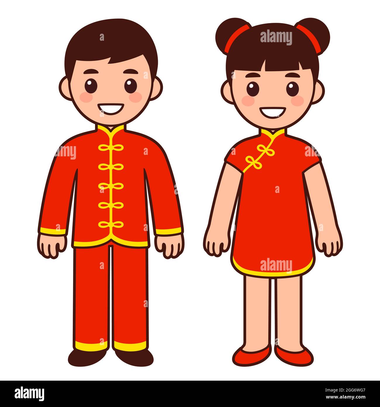 Cute boy and girl in national costume of China. Cartoon children in  traditional red Chinese New Year clothes. Vector clip art illustration  Stock Vector Image & Art - Alamy
