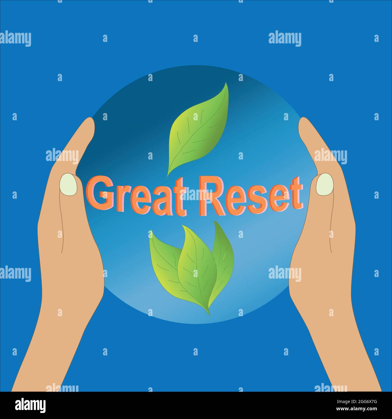 Hands hold a clear ball that says Great Reset. vector Stock Vector