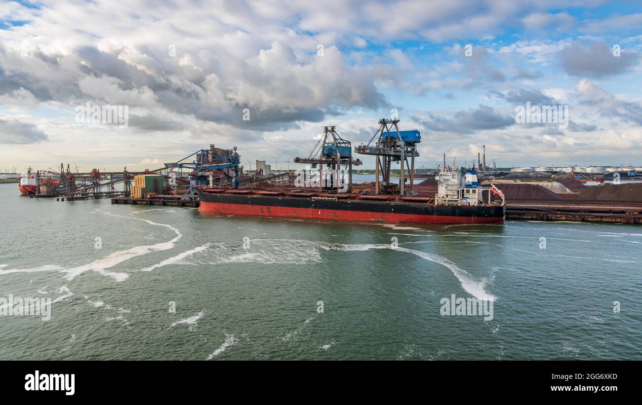 Rotterdam, South Holland, Netherlands - May 10, 2019: Ships and industry in the Beneluxhaven of Europoort Stock Photo