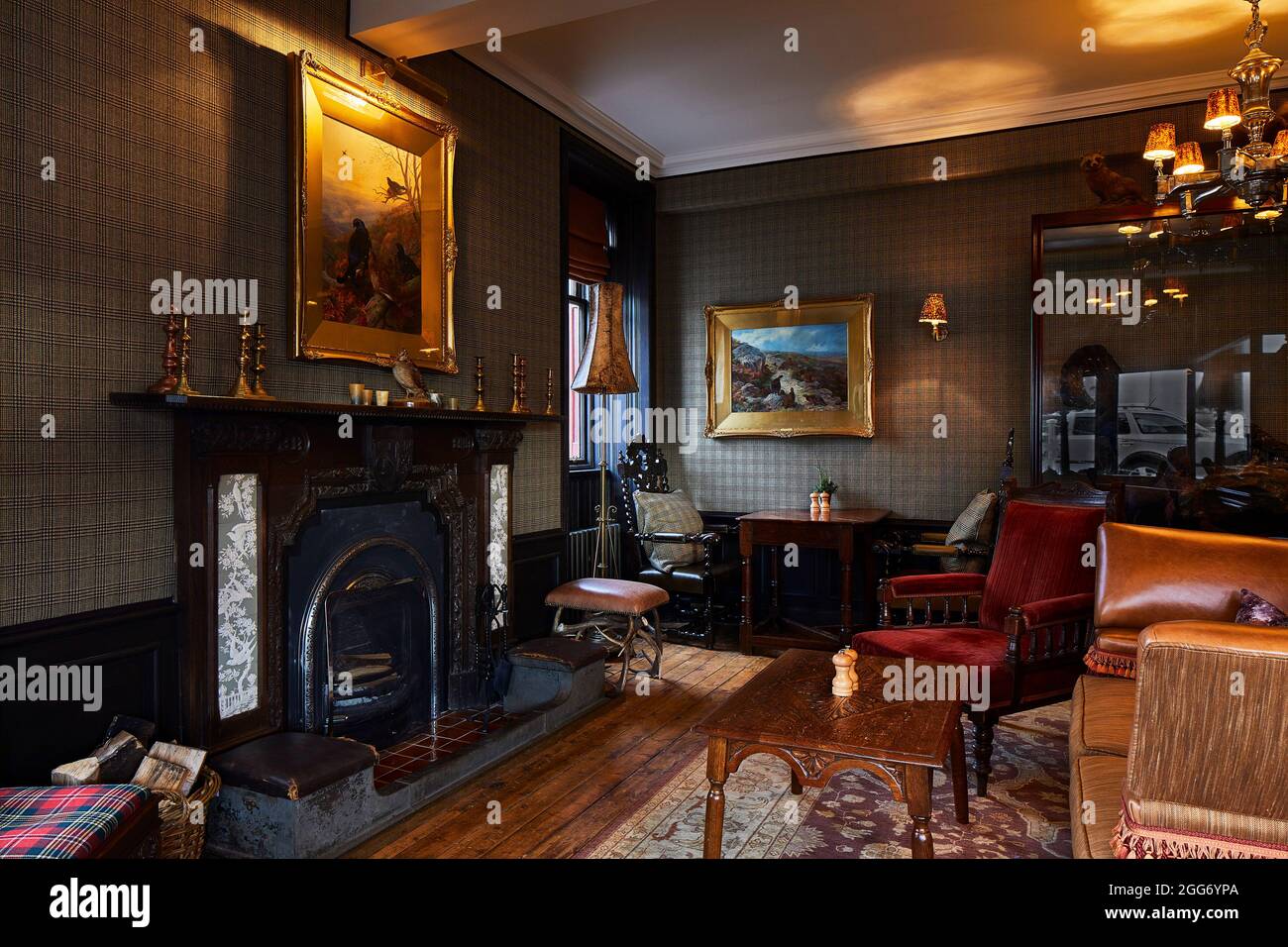 Hotel Sitting room. Fife Arms, Braemar, United Kingdom. Architect: Moxon, 2019. Stock Photo