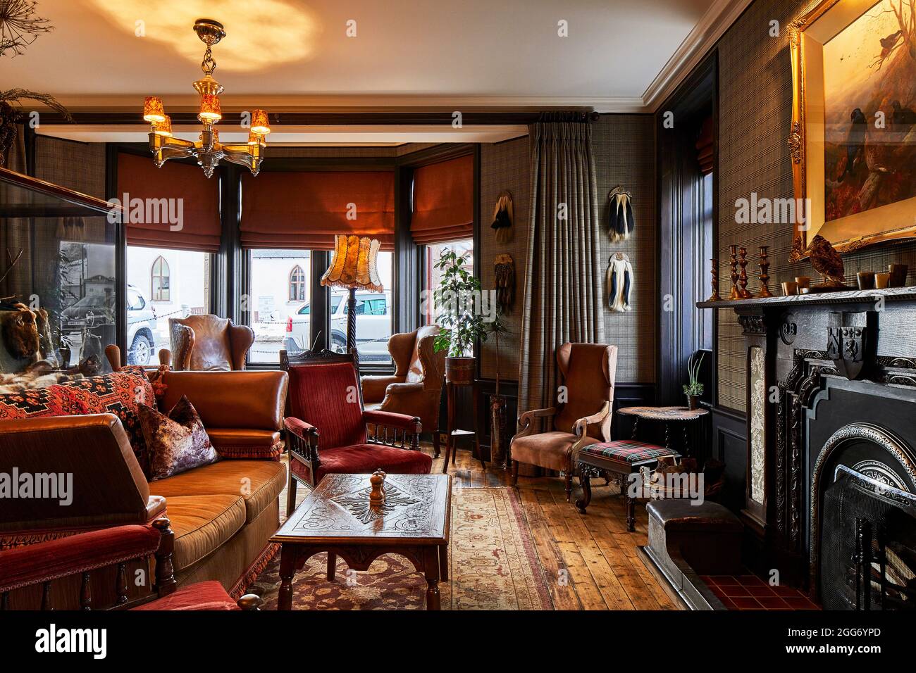Hotel Sitting room. Fife Arms, Braemar, United Kingdom. Architect: Moxon, 2019. Stock Photo