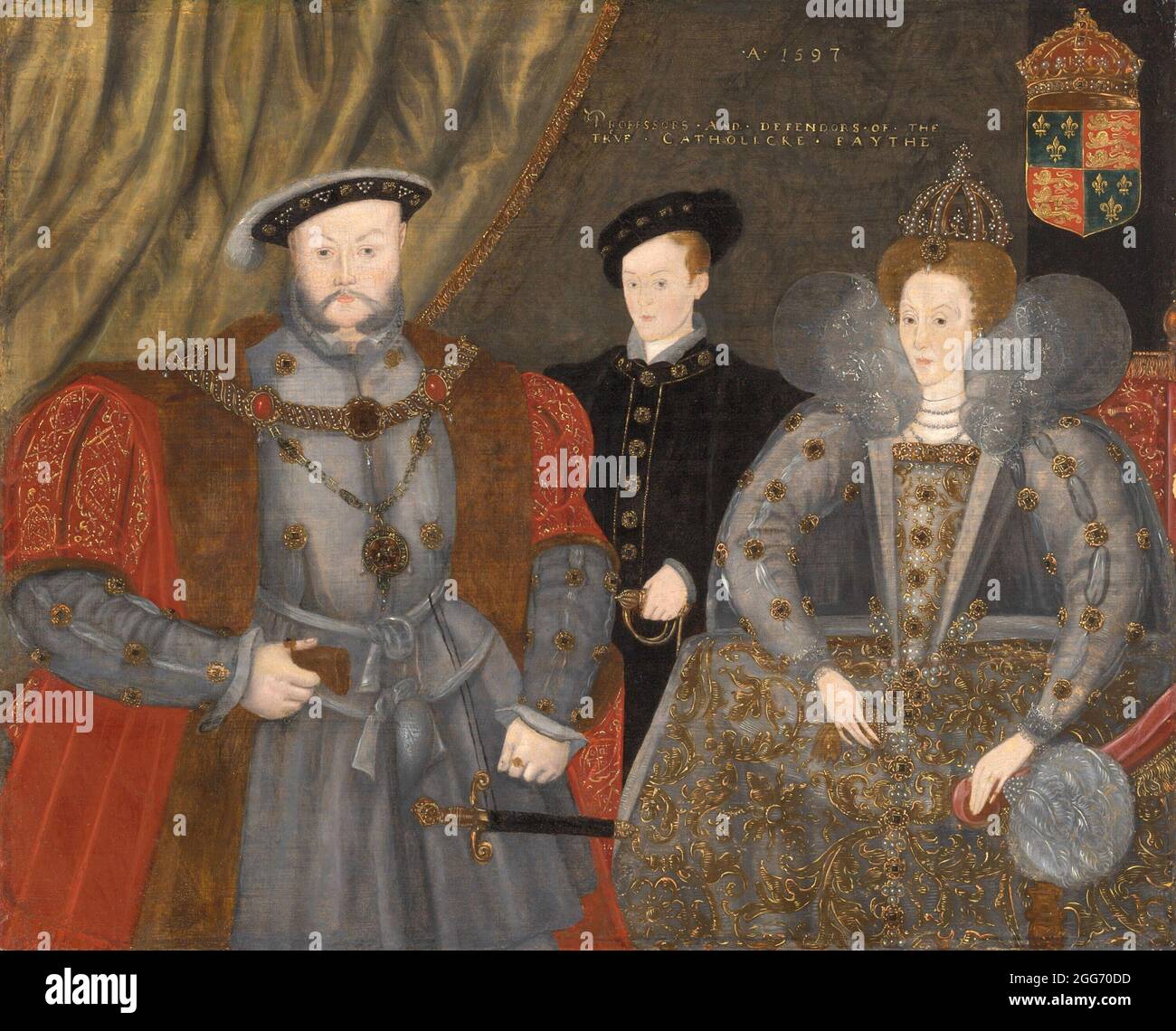 Henry VIII, Elizabeth I and Edward VI 1597 by an English artist Stock Photo