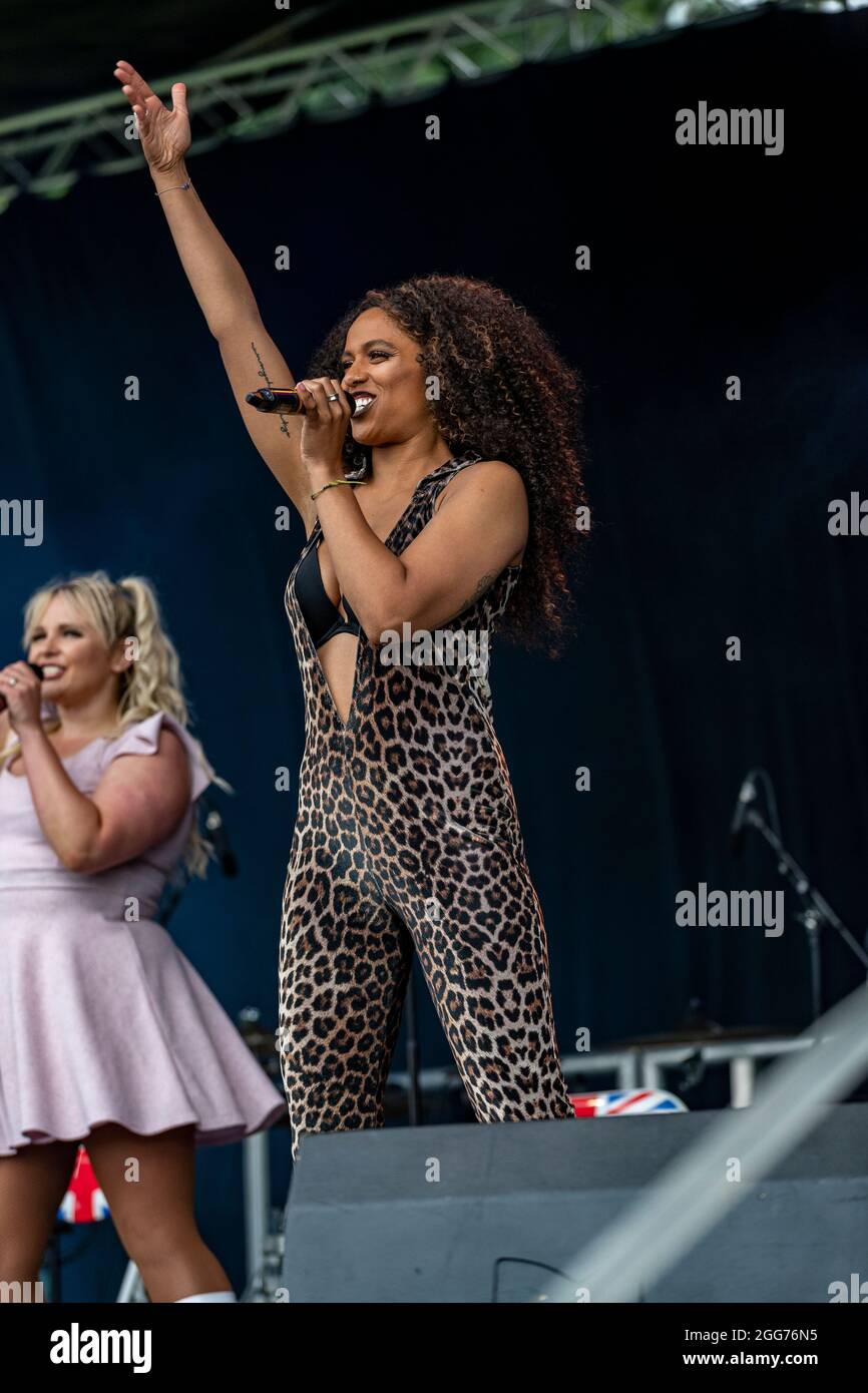 Northampton, UK. 29th August 2021. Party in the Park with Ariana Grande,  Little mix, Ed Sheeran and The Spice girls tribute bands playing in  Abington Park from midday until 2230 today organised