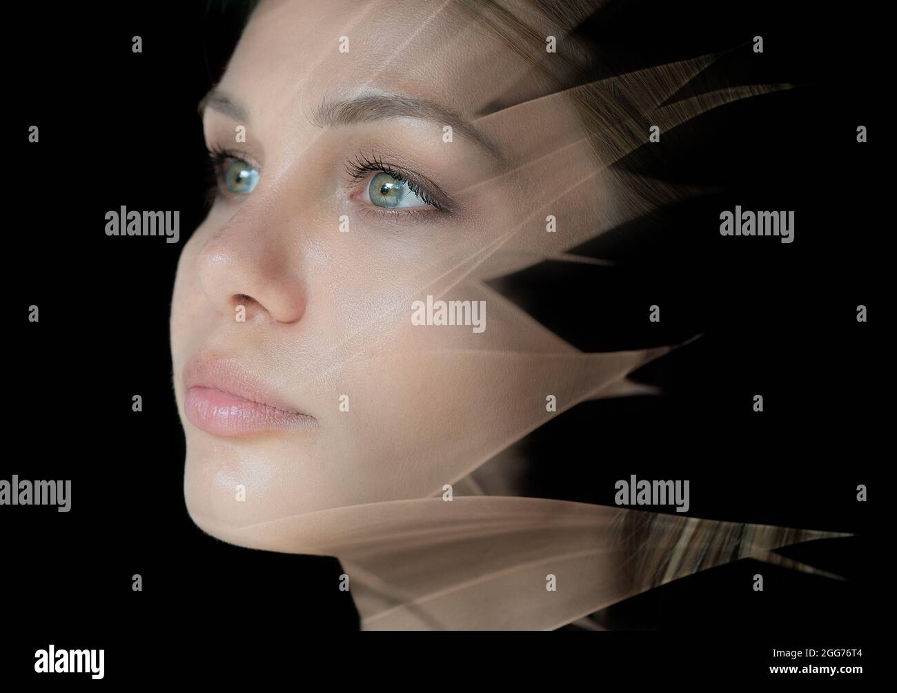 Face leaves double exposure hi-res stock photography and images - Alamy