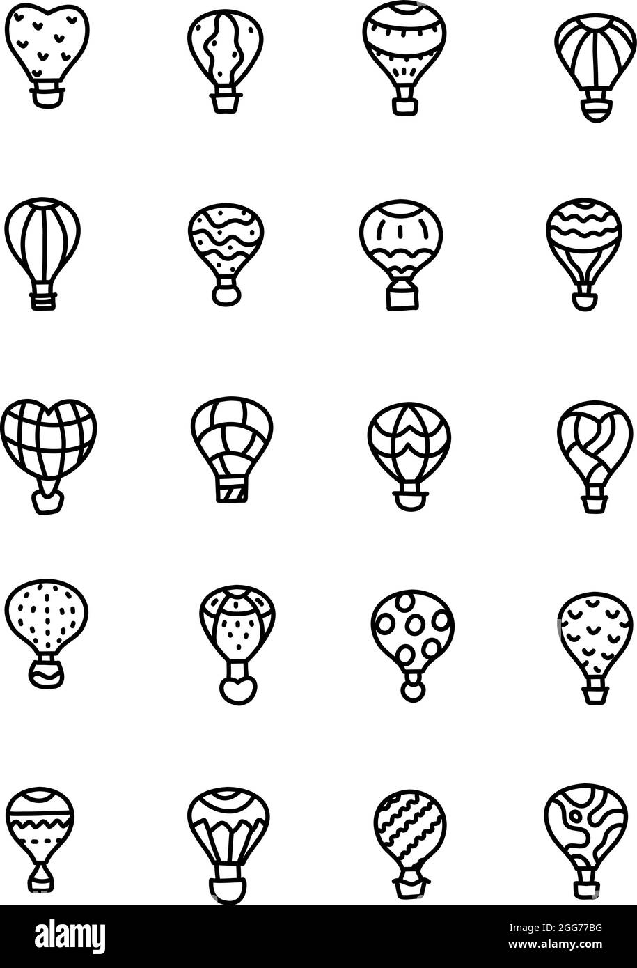 Types of hot air balloons, icon illustration, vector on white
