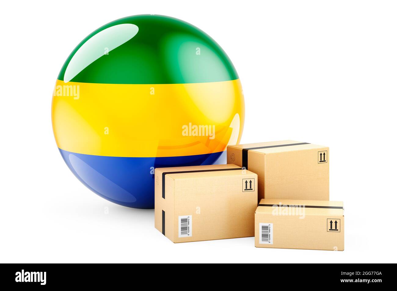 Parcels with Gabonese flag. Shipping and delivery in Gabon, concept. 3D