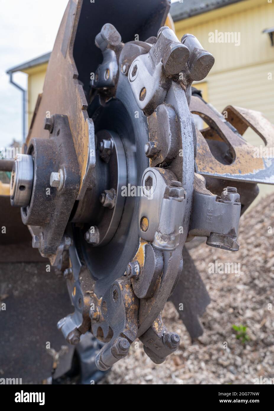 stump grinder cutting wheel teeth closeup