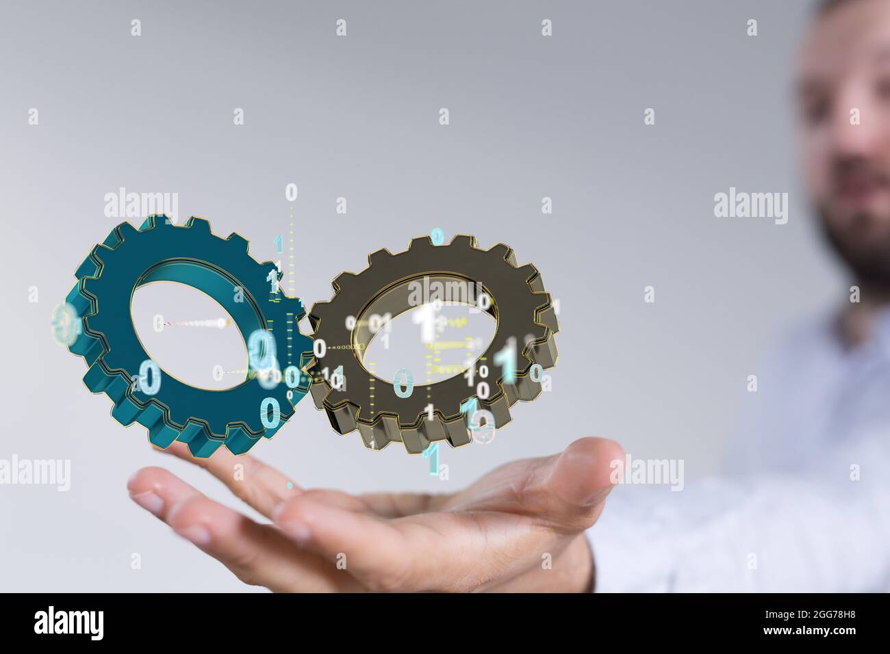 A digital concept of success with gears and binary code Stock Photo