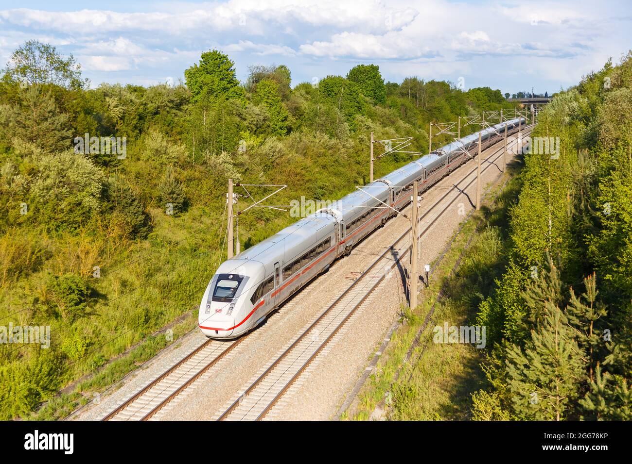 Stuttgart, Germany - May 14, 2021: ICE 4 Deutsche Bahn DB high-speed train railway line Mannheim-Stuttgart in Germany. Stock Photo