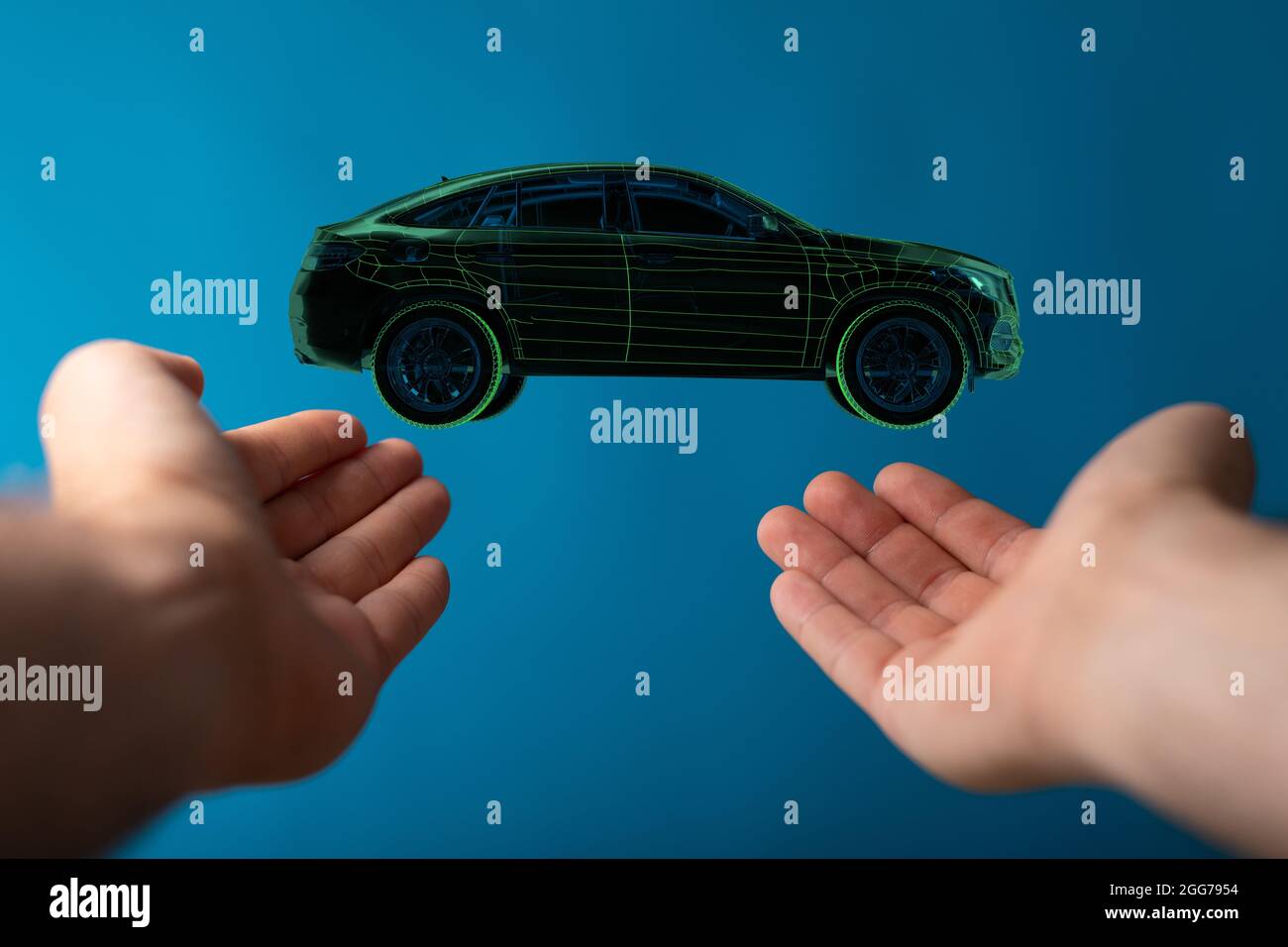 A digital illustration of car in hands Stock Photo - Alamy