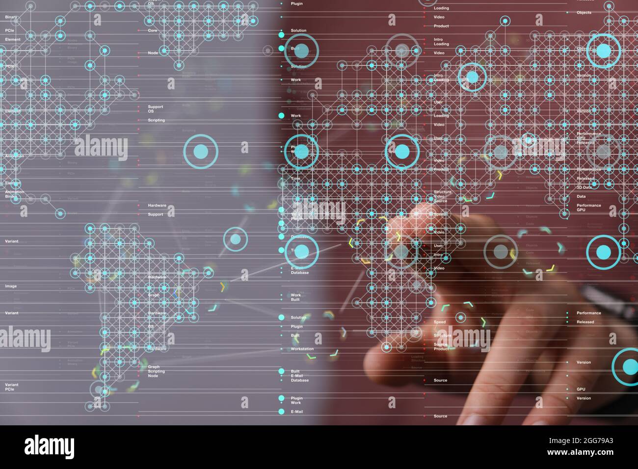 A finger touching concept of networking on a hand Stock Photo