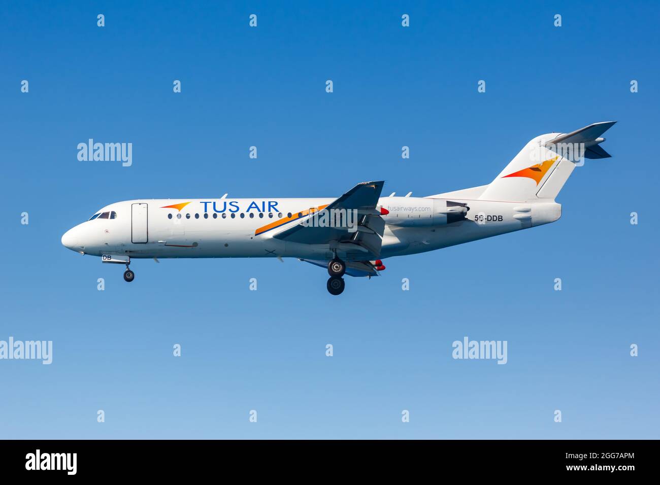 Heraklion, Greece - September 16, 2018: Tus Air Fokker 70 airplane at Heraklion airport (HER) in Greece. Stock Photo