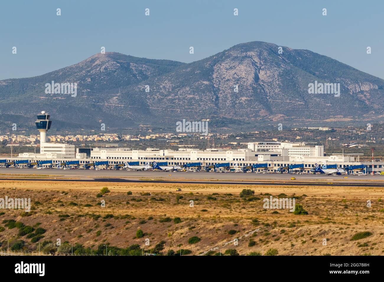 Athens, Greece - September 22, 2020: Aegean Airlines Airbus airplanes at Athens airport (ATH) in Greece. Stock Photo