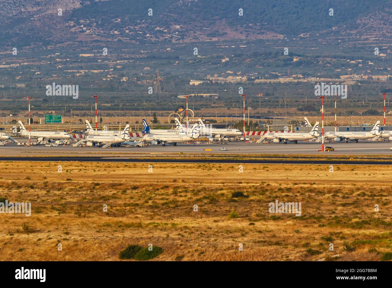 Athens, Greece - September 23, 2020: Aegean Airlines Airbus airplanes at Athens airport (ATH) in Greece. Stock Photo