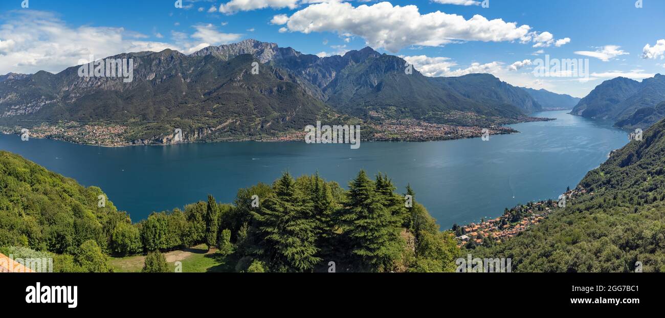 High Angle View of Lake Como Towards Lierna and Mandello from Bellagio, Lombardy, Italy Stock Photo