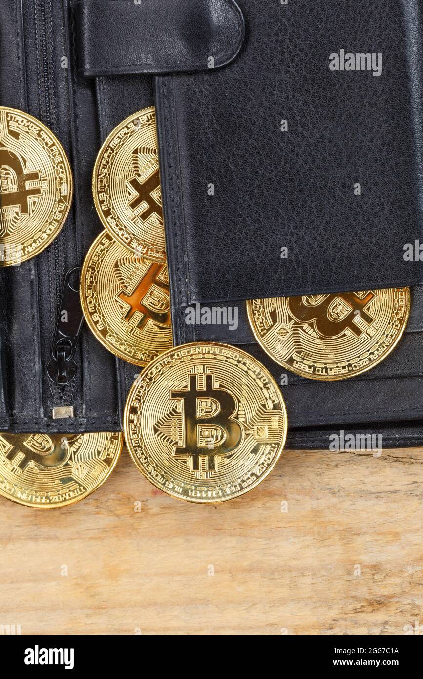 Bitcoin in a wallet crypto currency paying online pay digital money cryptocurrency  business finances portrait format bit coin Stock Photo - Alamy