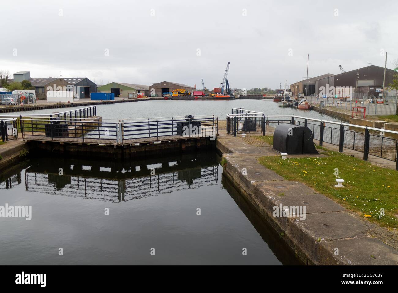The port of Glasson Dock near the mouth of the Lune Estuary on the shores of Morecambe Bay Stock Photo