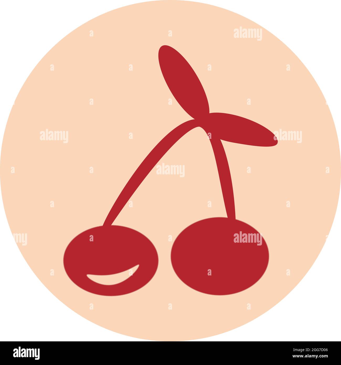 Two red cherries on a stem, icon illustration, vector on white background Stock Vector