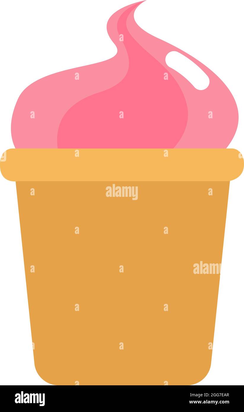 Pink strawberry ice cream in a waffle cup, icon illustration, vector on ...
