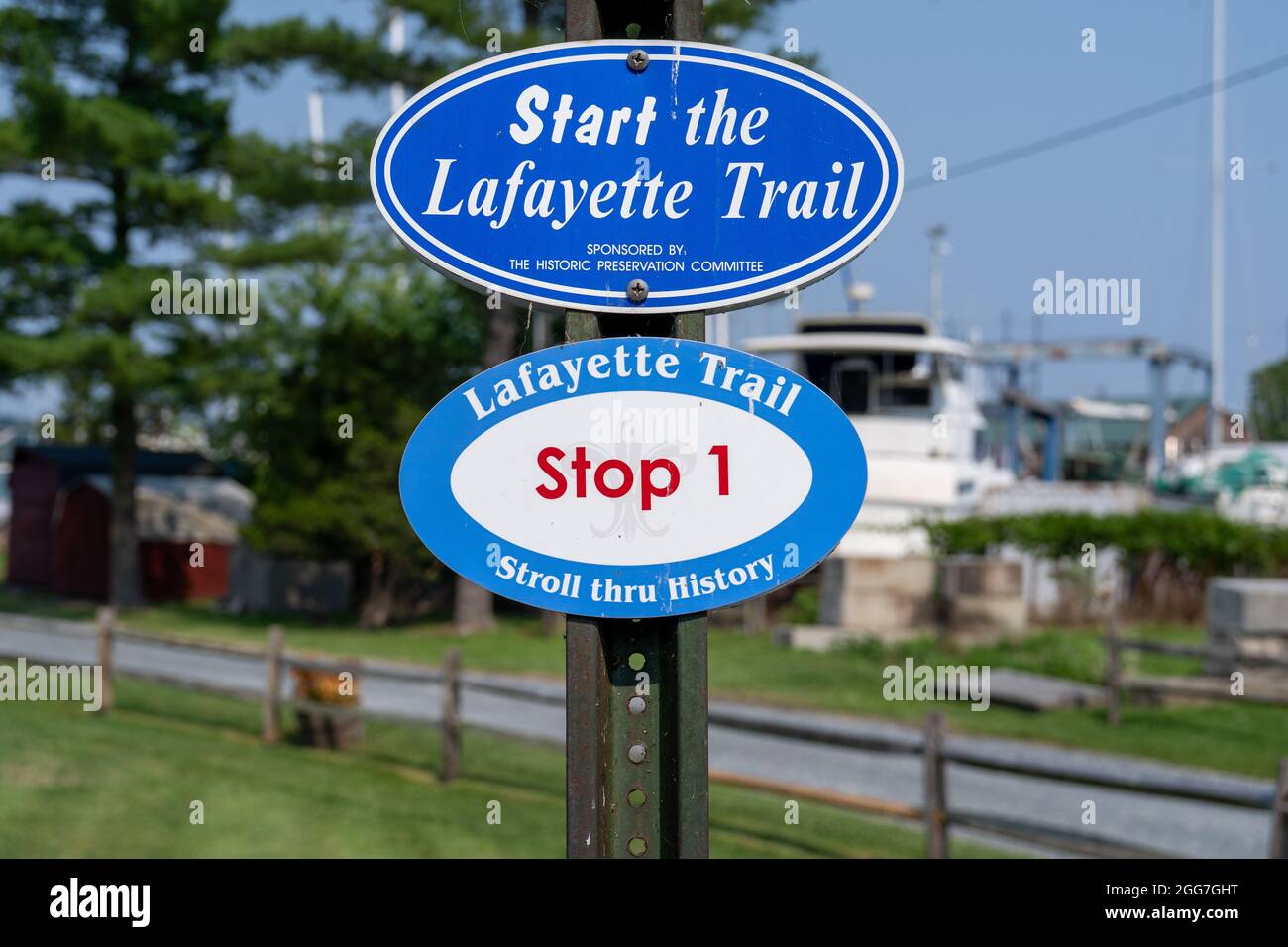 Havre de Grace, MD - July 7, 2021: The Lafayette Trail is a three-mile loop through the historic district of Havre de Grace. Stock Photo