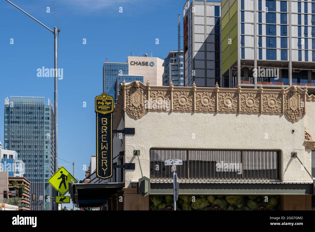 Phoenix, AZ - March 20, 2021: State Forty Eight Brewery DTPHX is in the arts and entertainment district in the historic Welnick Arcade Market and Lief Stock Photo
