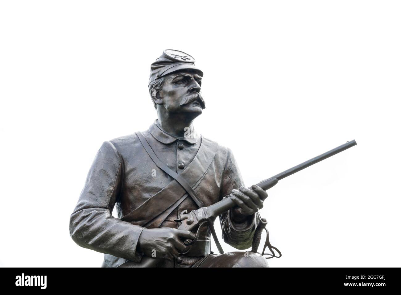 Gettysburg, PA - Sept. 10, 2020: Detail of the statue on the Monument to the 1st Pennsylvania Cavalry. at Gettysburg National Military Park. Stock Photo