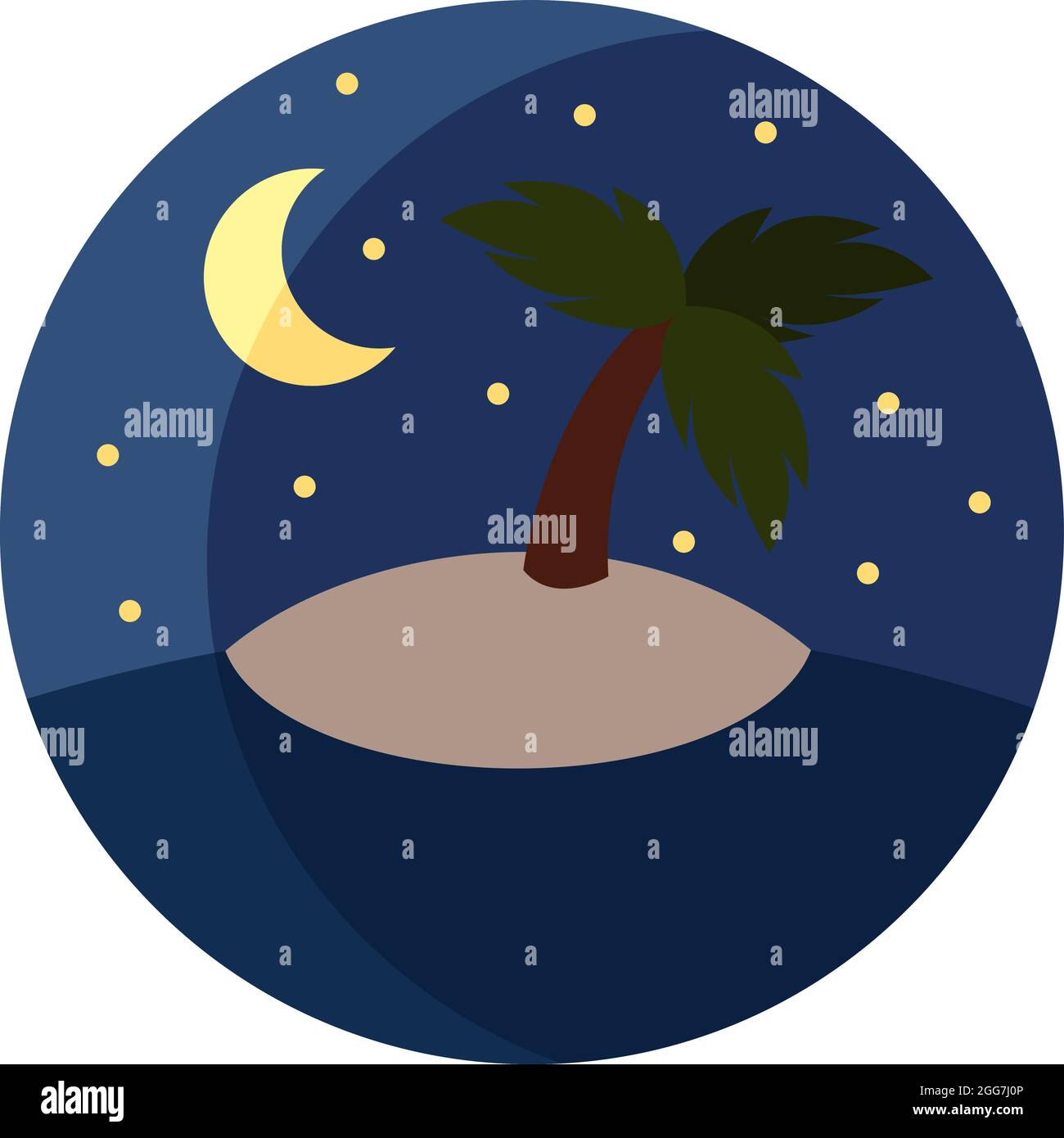 Stranded island at night, icon illustration, vector on white background Stock Vector