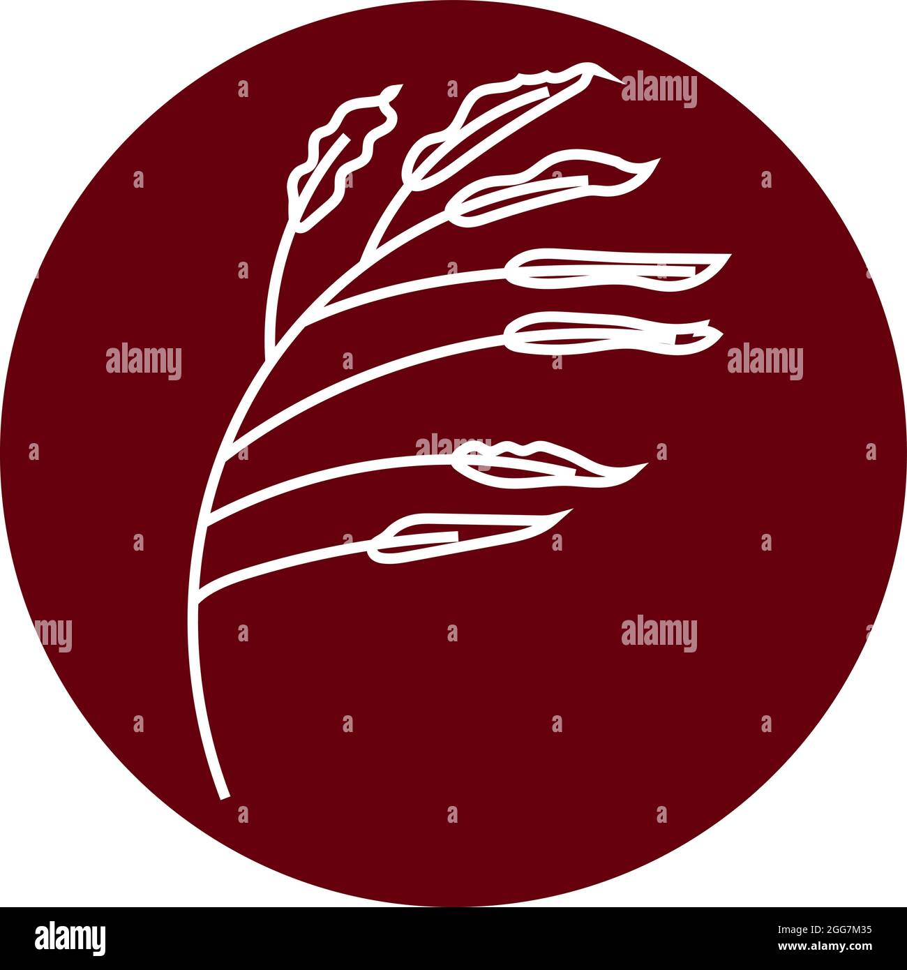 Simple stem with seven leafs, icon illustration, vector on white background Stock Vector