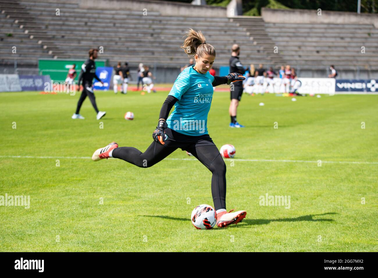 Camille Pecharman of Paris FC warms up ahead of the Women's French championship Arkema football match between Paris FC and EA Guingamp on August 28, 2021 at Robert Bobin stadium in Bondoufle, France - Photo Melanie Laurent / A2M Sport Consulting / DPPI Stock Photo