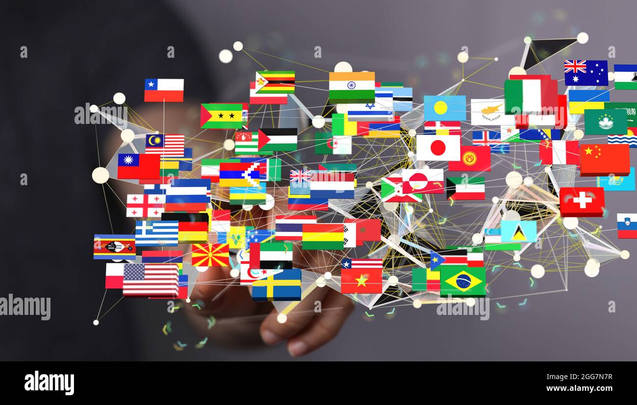 A person presenting the virtual projection of different flags - global ...