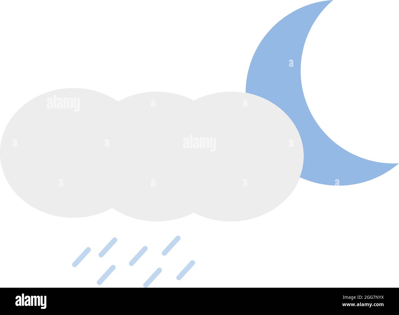 Young moon with cloud of heavy rain, icon illustration, vector on white background Stock Vector