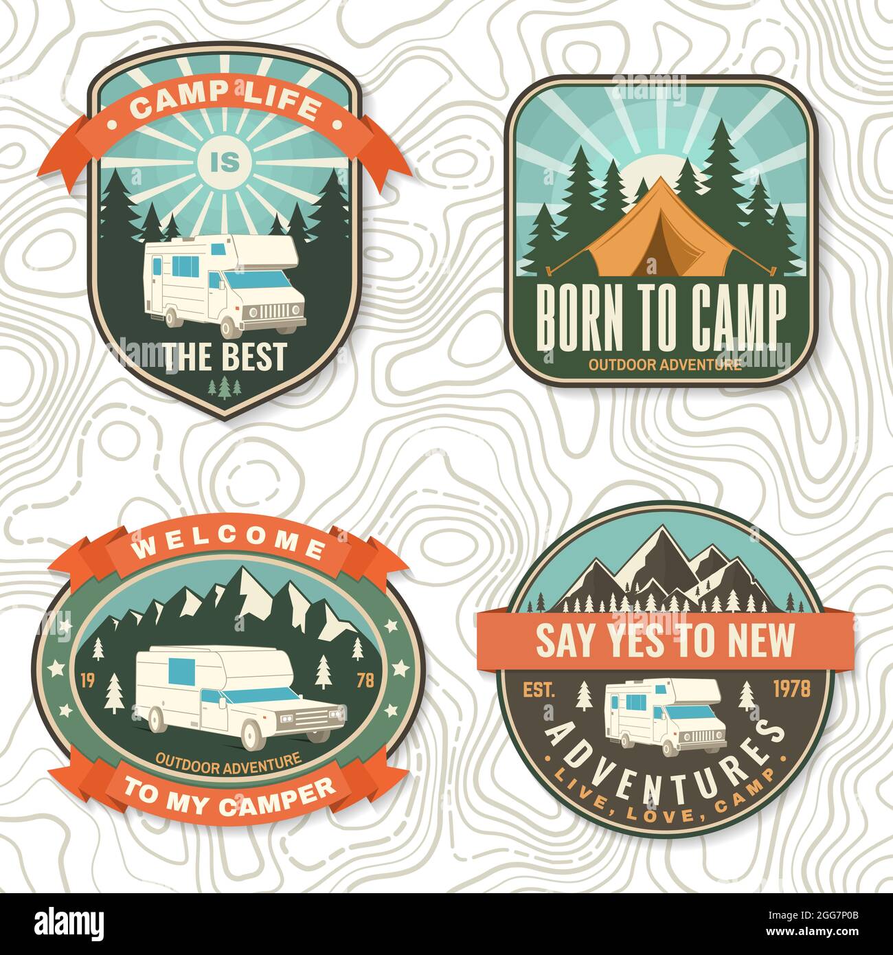 Set of camping badges, patches. Vector illustration. Concept for shirt ...