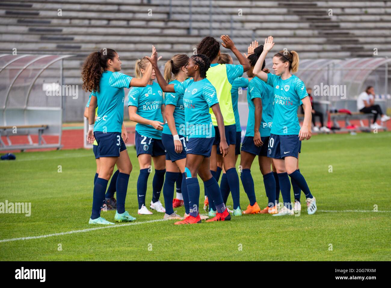 The players of Paris FC ahead of the Women's French championship Arkema football match between Paris FC and EA Guingamp on August 28, 2021 at Robert Bobin stadium in Bondoufle, France - Photo Melanie Laurent / A2M Sport Consulting / DPPI Stock Photo