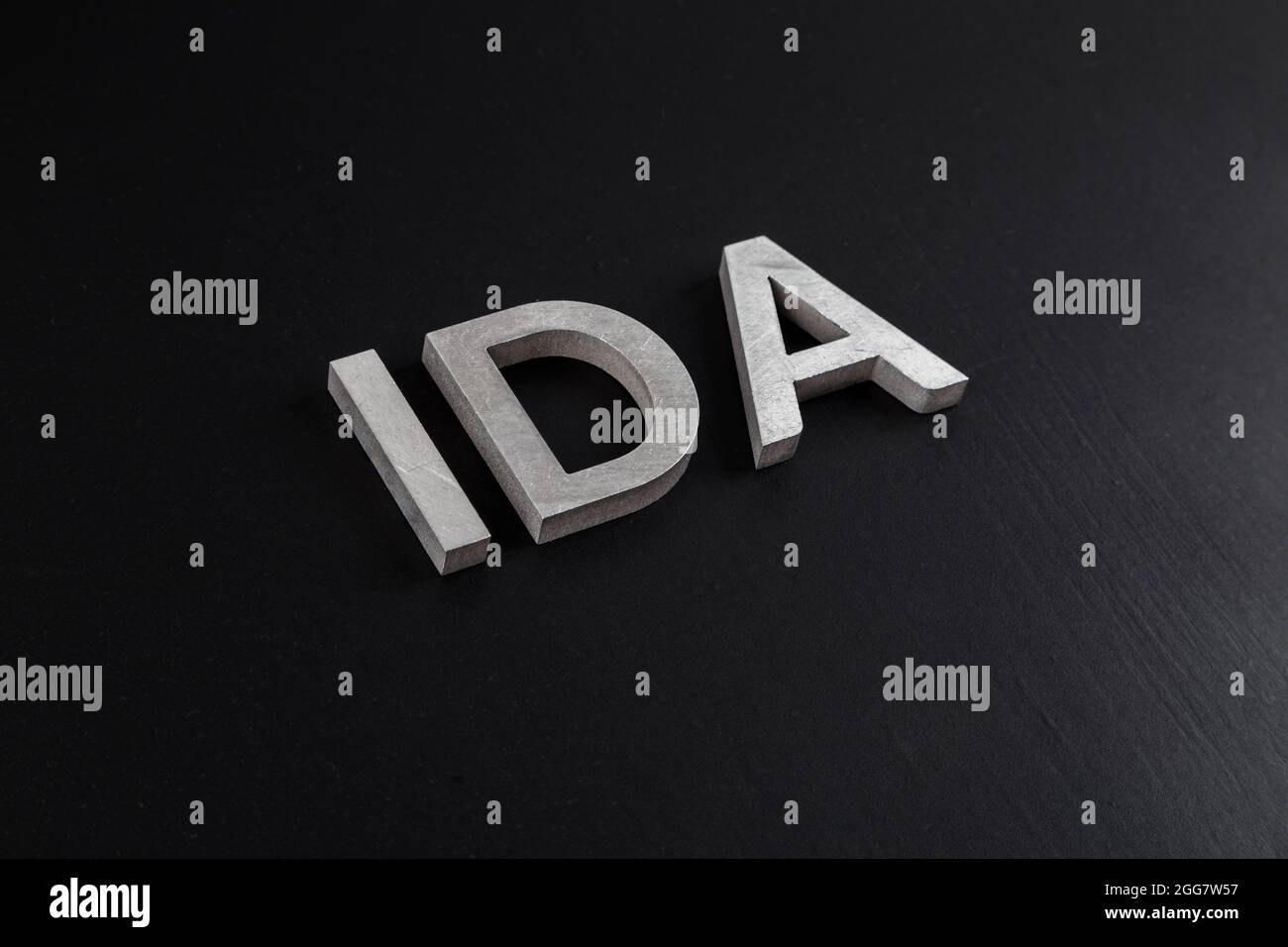 the word ida laid with silver metal letters over dry black matte surface  Stock Photo - Alamy