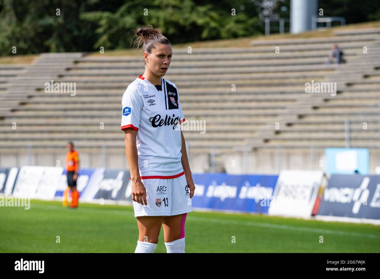 Alison Peniguel of EA Guingamp reacts during the Women's French championship Arkema football match between Paris FC and EA Guingamp on August 28, 2021 at Robert Bobin stadium in Bondoufle, France - Photo Melanie Laurent / A2M Sport Consulting / DPPI Stock Photo