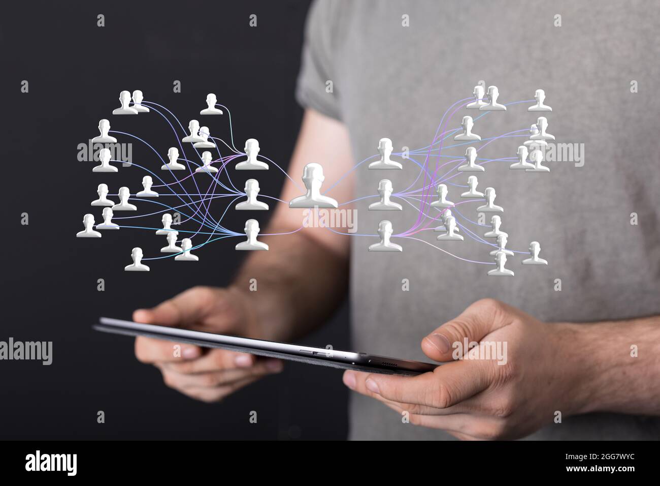 A 3D rendering of people silhouettes in the network team hovering over ...