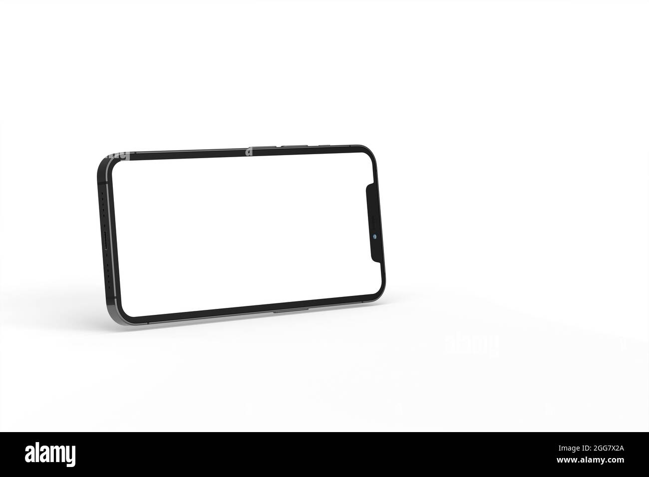 A 3D rendering of a smartphone with a blank screen isolated on a white ...