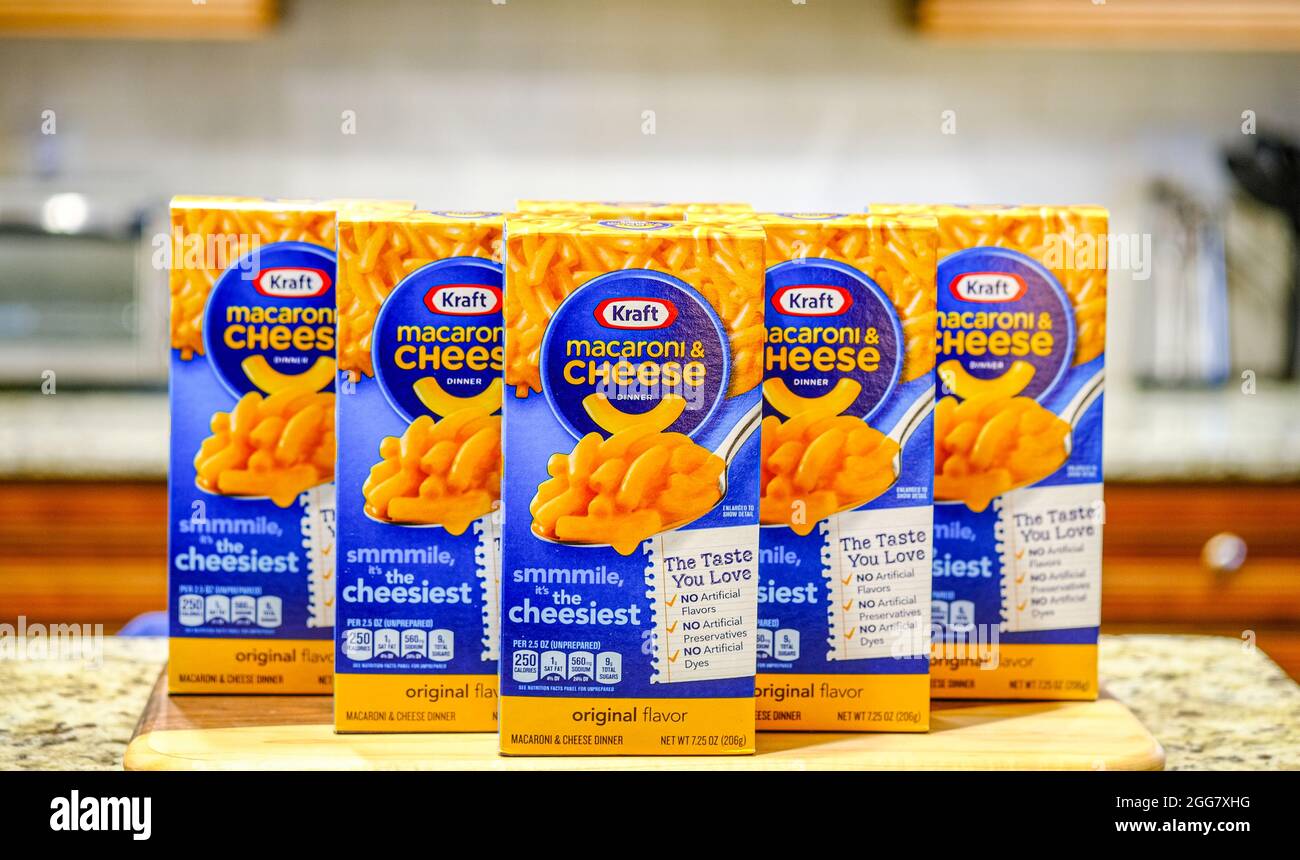 Boxes of Kraft Macaroni and Cheese Stock Photo