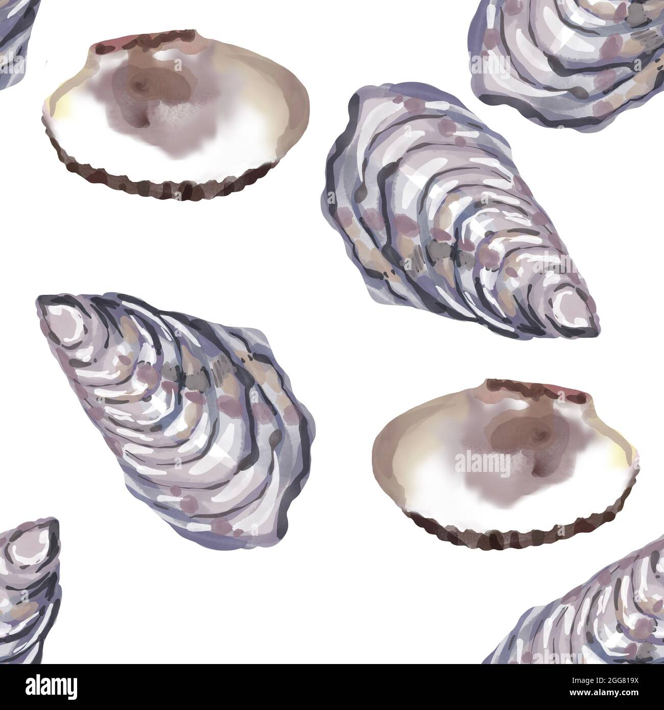 Nautical seamless pattern with watercolor illustrations of shells Stock ...