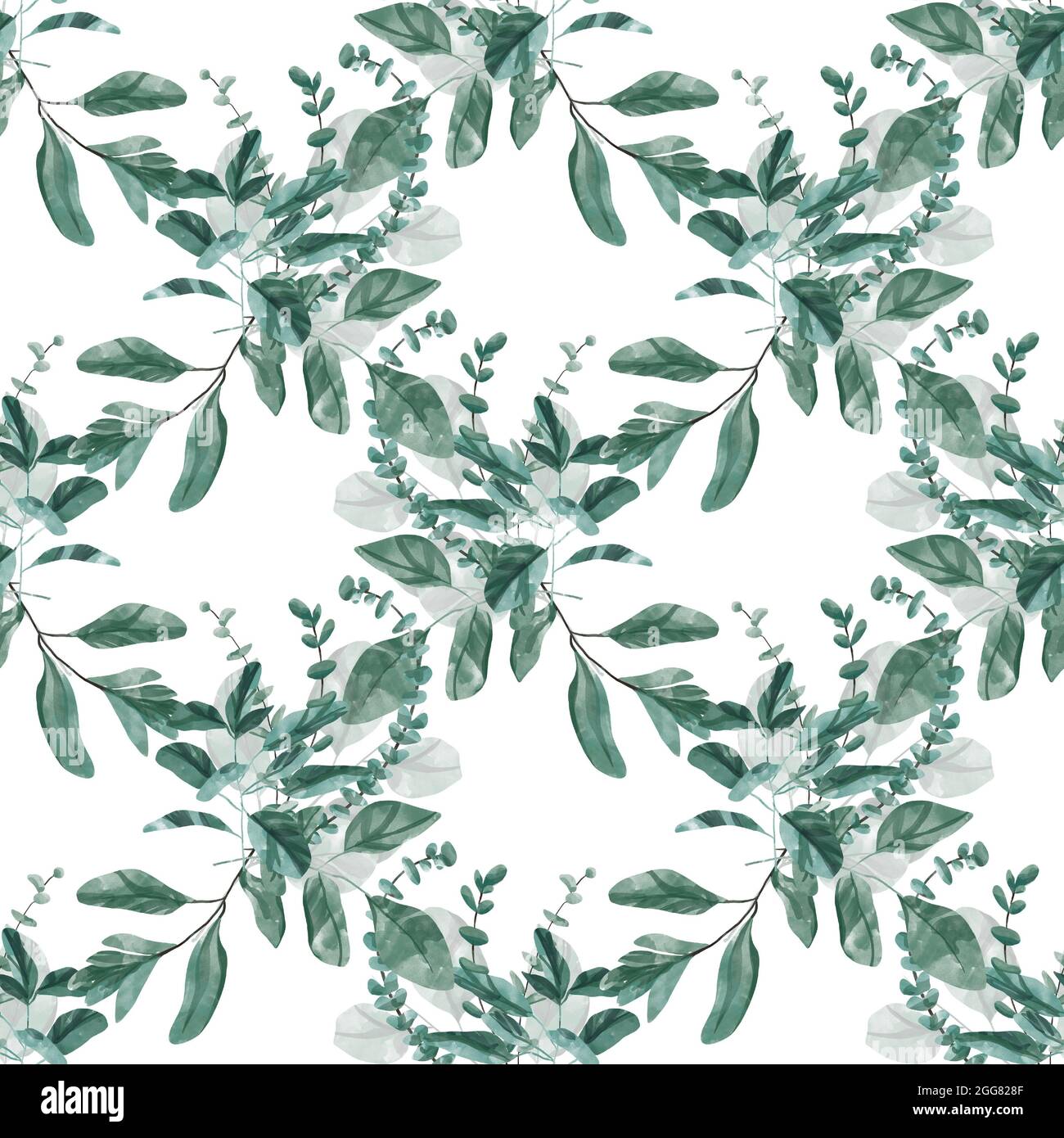 Watercolor seamless pattern with greenery, green leaves and branches on ...