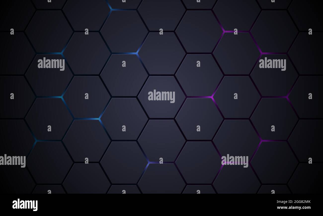 Dark gray 3D hexagonal technology vector abstract background. Blue and ...