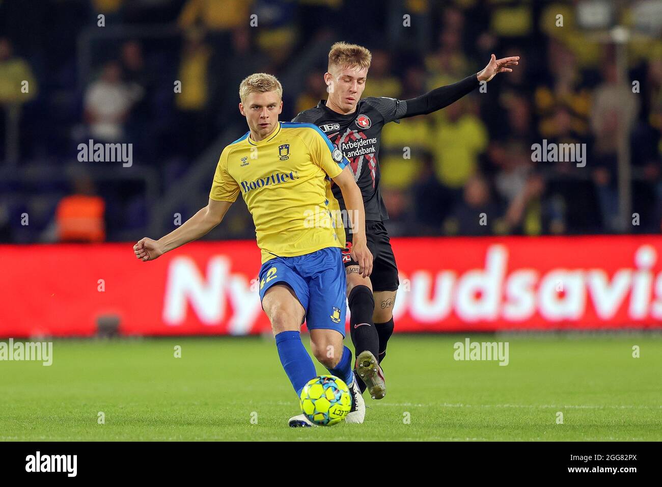 Brondby, Denmark. 29th Aug, 2021. Tobias Borkeeiet (42) of Broendby IF and Charles (35) of FC Midtjylland seen during the 3F Superliga match between Broendby IF and FC Midtjylland at Brondby Stadion. (Photo Credit: Gonzales Photo/Alamy Live News Stock Photo