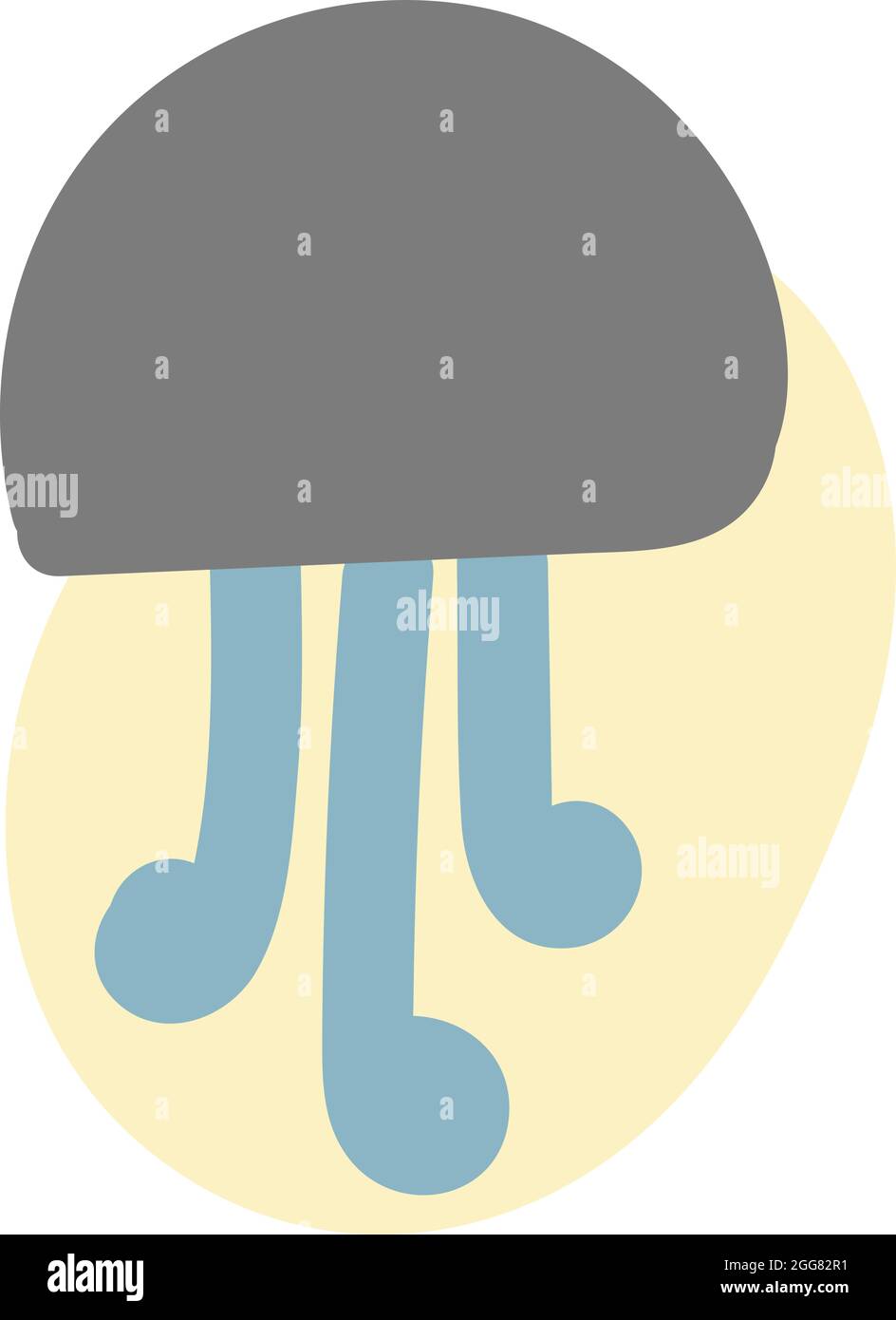 Grey jellyfish with blue tentacles, illustration, on a white background. Stock Vector