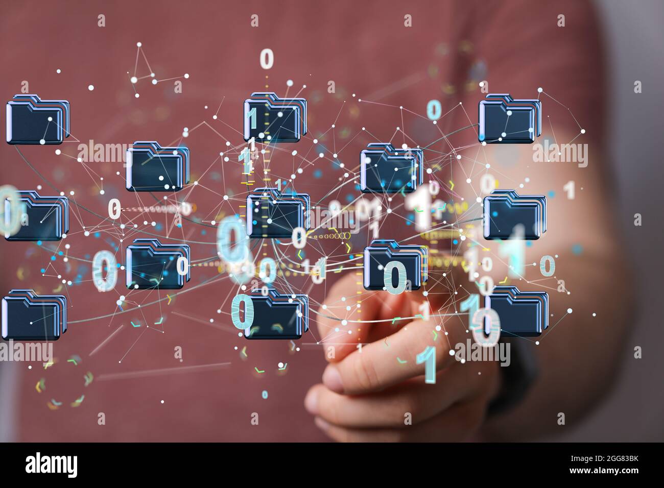 A 3D rendered futuristic network with binary code and cloud system ...