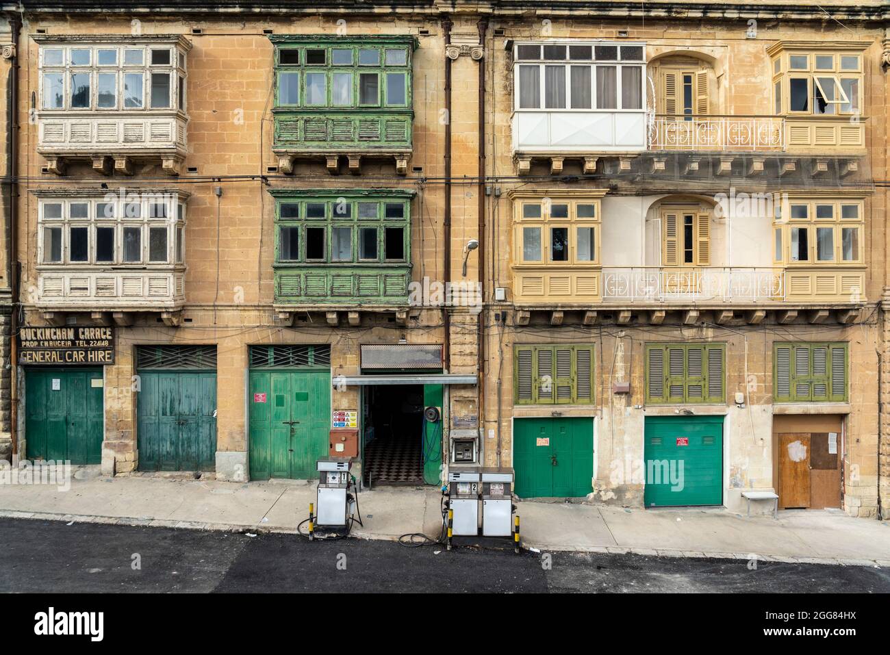 Malta, South Eastern Region, Valletta, Facades of old townhouses Stock Photo