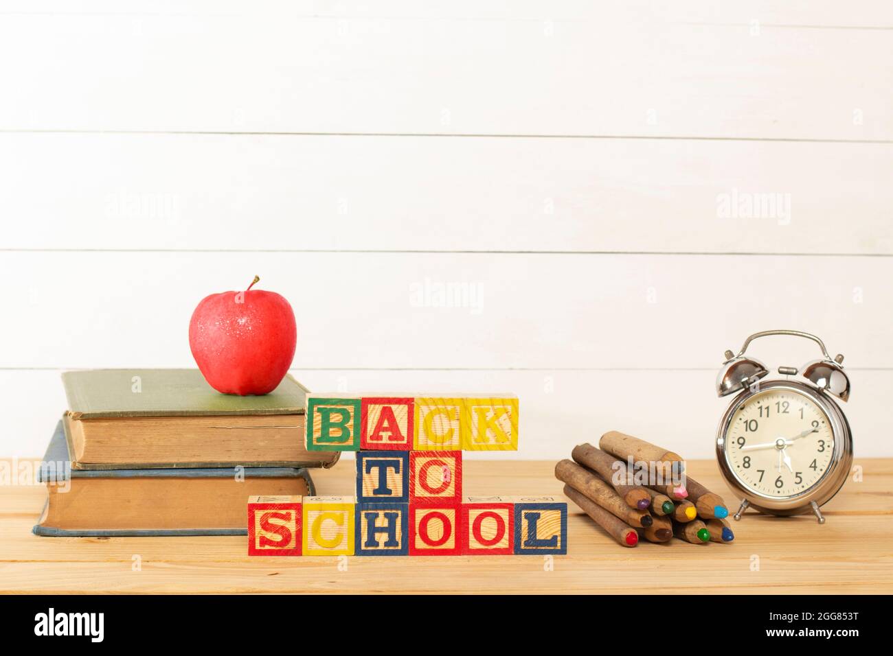 Spectacular representation of back to school with wooden cubes on a ...