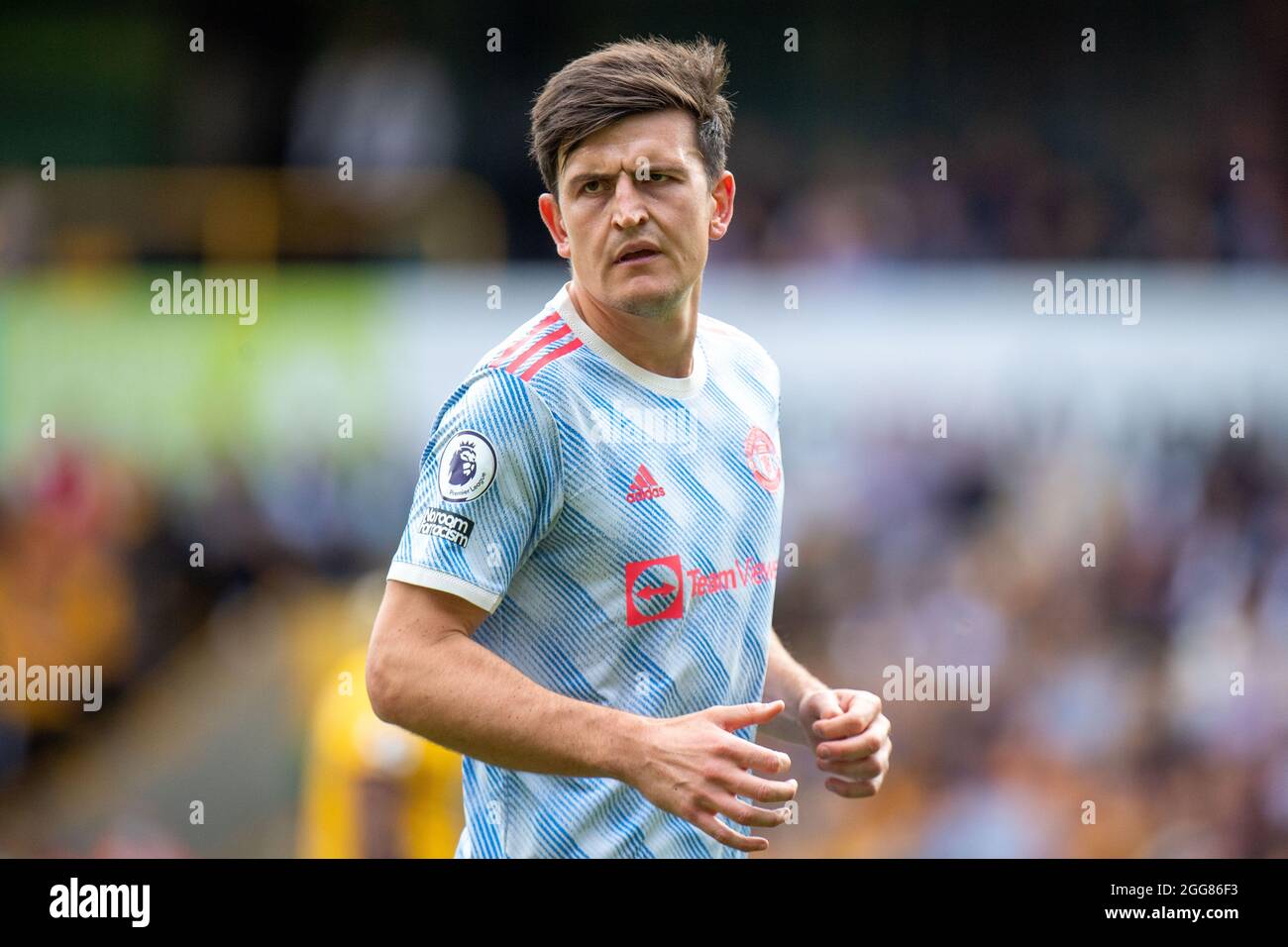 WOLVERHAMPTON, ENGLAND - AUGUST 29: Harry Maguire of Manchester United during the Premier League match between Wolverhampton Wanderers  and  Mancheste Stock Photo