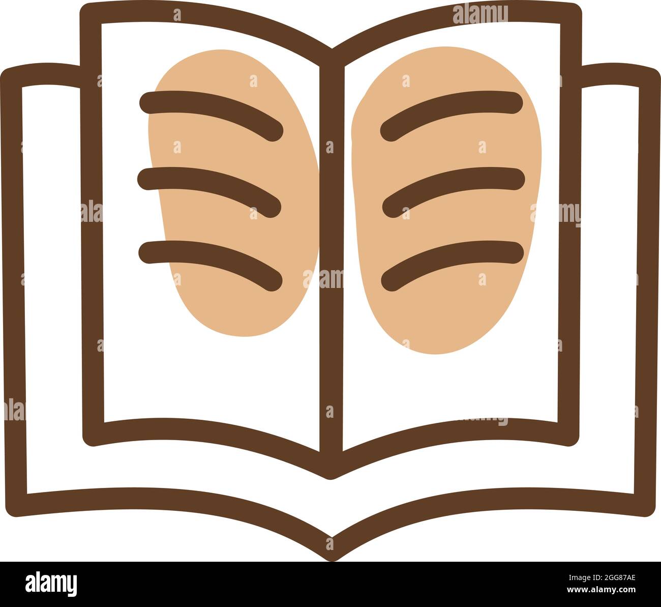 One brown open book, illustration, vector on a white background. Stock Vector
